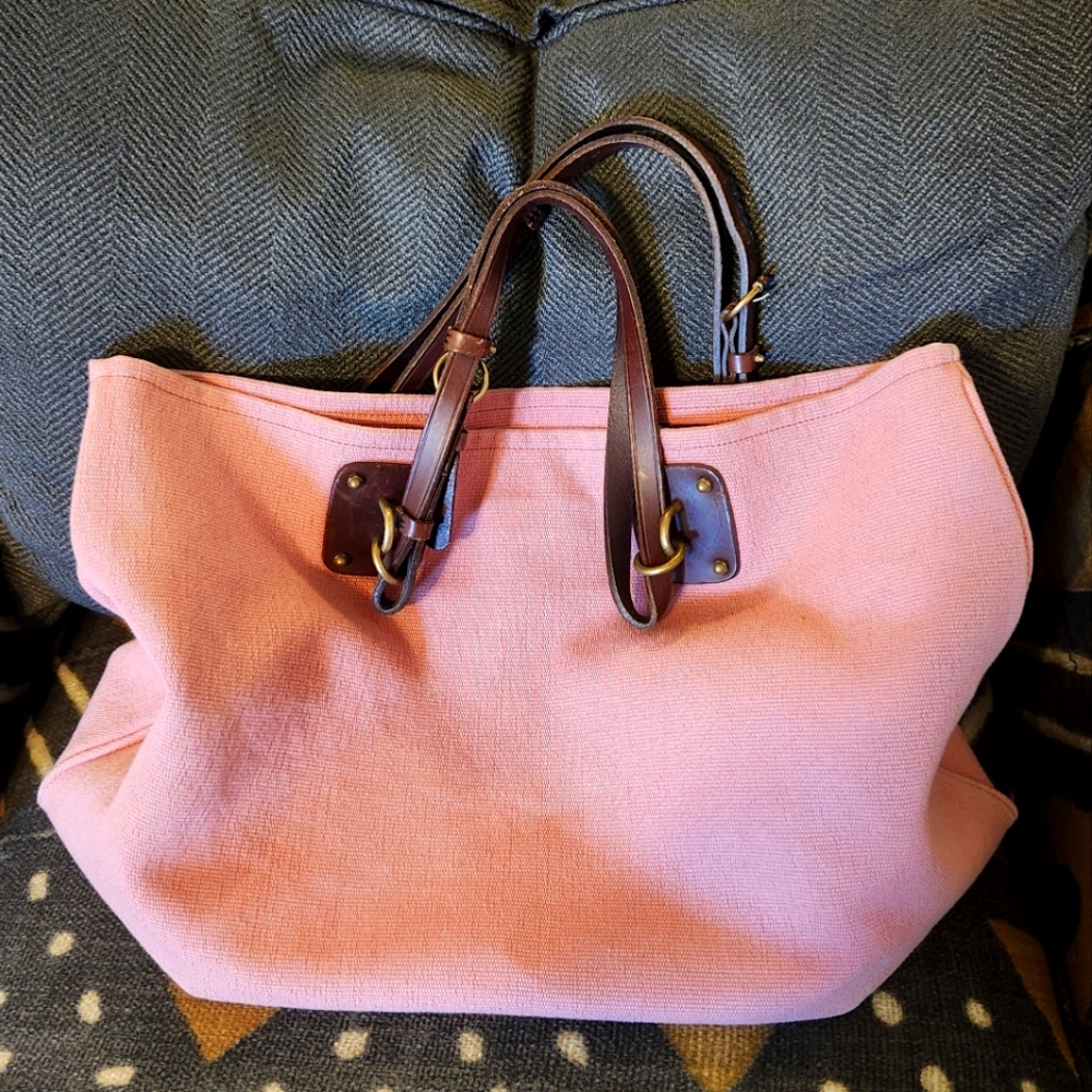 Bottega Veneta Pink Canvas Tote with Dark Brown Leather Handles - Picture 2 of 15